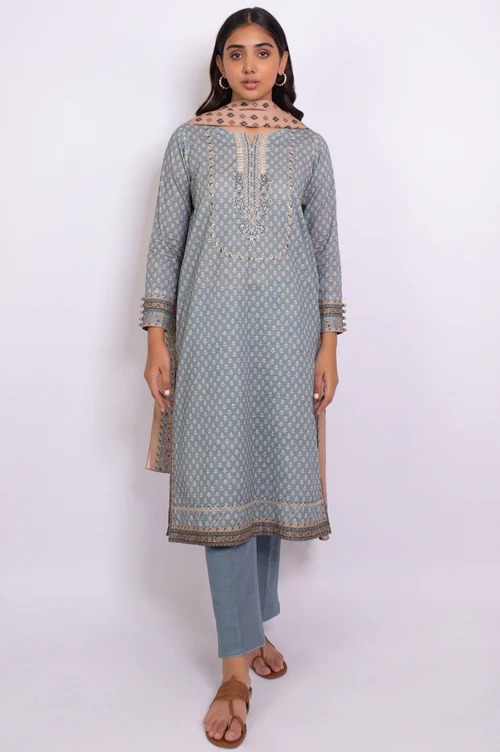Stitched 3 Piece Embroidered Linen Viscose Suit
